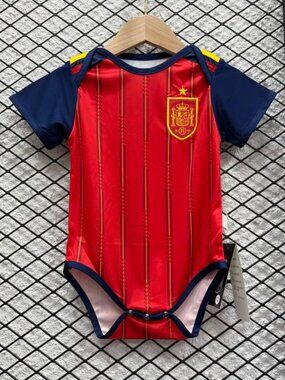Little Fan Red Soccer Jersey - Spain Inspired Graphic Baby Bodysuit